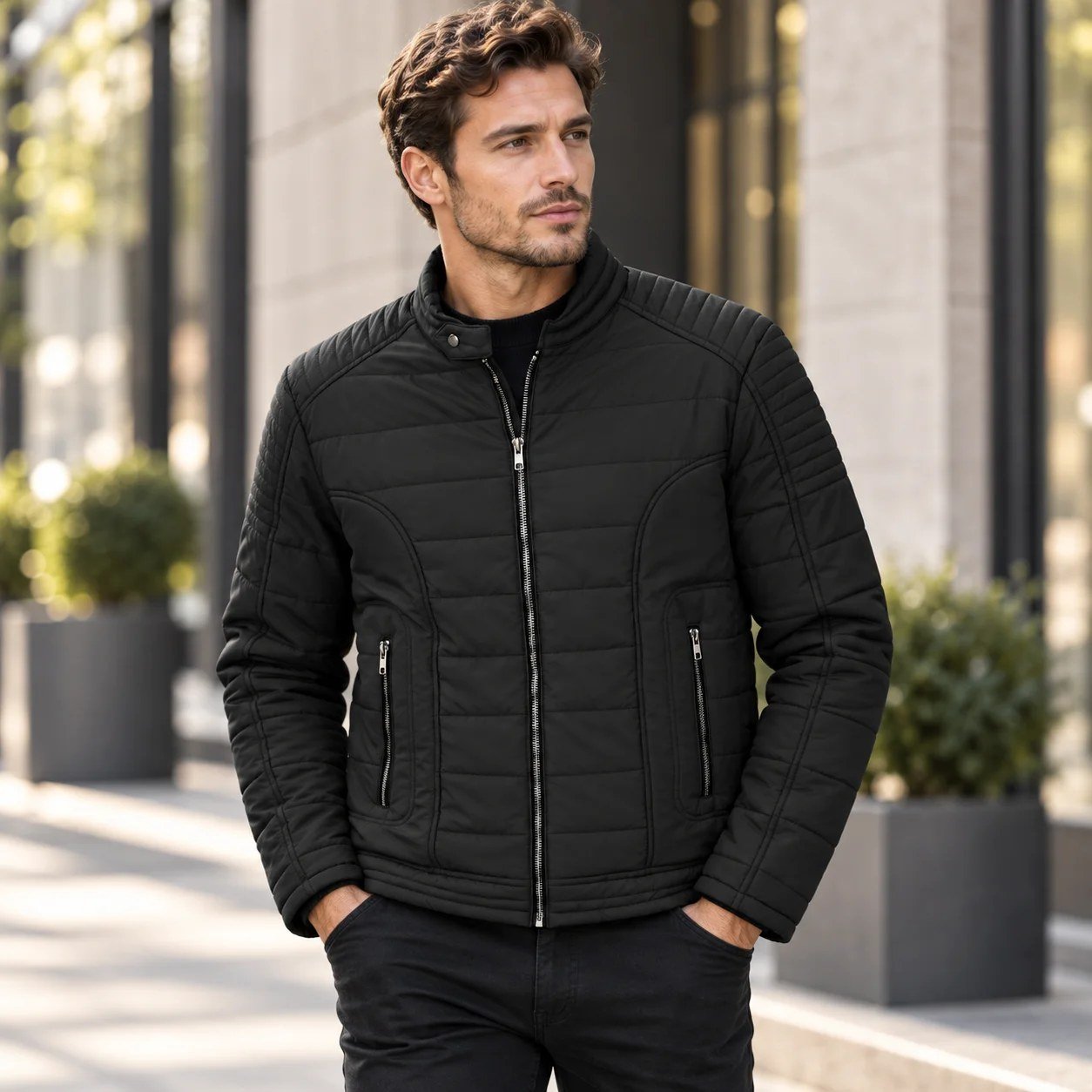 midnight quilted racer jacket
