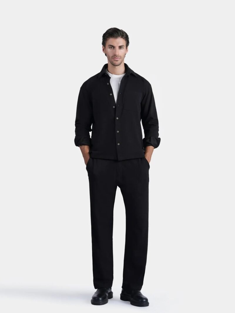 textured overshirt set black